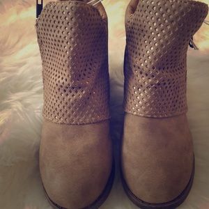 Tan and gold bootie ankle boot